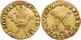 Clemente VII antipapa (Robert dei Conti del Genévois), 1378-1394. Avignone. Fiorino da 24 soldi, AV 3,19 g. + CLEHE – NS PP – SEPTHS Triregno. Rv. + S...