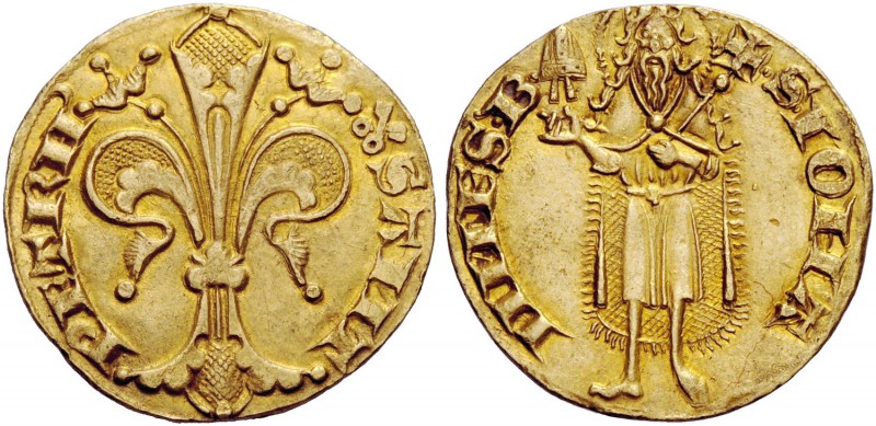 Monetazione anonima del secolo XIV. Avignone. Fiorino, AV 3,54 g. Piccole chiavi...