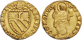 Giovanni XXIII antipapa (Baldassarre Cossa), 1410-1419. Bologna. Bolognino, AV 3,55 g. IOHES PP VIGEXIMVS TERCIVS Stemma sormontato da triregno. Rv. R...