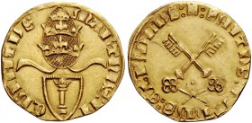 Martino V (Oddone Colonna), 1417-1431. Avignone. Fiorino da 24 soldi, AV 2,74 g. mARTINUS PP – QUInTUS Stemma sormontato da triregno. Rv. + SANTUS PET...