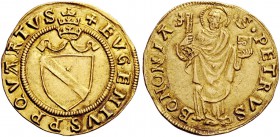 Eugenio IV (Gabriele Condulmer), 1431-1447. Bologna. Ducato papale, AV 3,54 g. + EVGENIVS PP QVARTVS Stemma sormontato da triregno. Rv. S PETRVS – BON...