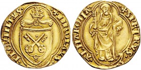 Niccolò V (Tommaso Parentucelli), 1447-1455. Ducato papale, AV 3,44 g. + NICOLAVS – PP QVINTVS Stemma sormontato da triregno, entro cornice quadriloba...