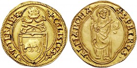Callisto III (Alonso de Borja), 1455-1458. Ducato papale, AV 3,52 g. + CALISTVS rosetta (segno di Francesco Mariani della Zecca) – PP TERTIVS Stemma s...