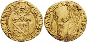 Paolo II (Pietro Barbo), 1464-1471. Ducato papale, AV 3,49 g. PAVLVS PP – SECVNDVS Stemma sormontato da triregno e chiavi decussate, entro cornice qua...