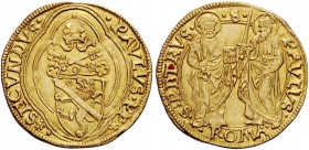 Paolo II (Pietro Barbo), 1464-1471. Ducato papale, AV 3,50 g. PAVLVS PP rosetta (segno di Pier Paolo della Zecca) – rosetta SECVNDVS Stemma sormontato...