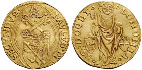 Paolo II (Pietro Barbo), 1464-1471. Bologna. Ducato, AV 3,46 g. PAVLVS PP – SECVNDVS Stemma sormontato da triregno e chiavi decussate, entro doppia co...