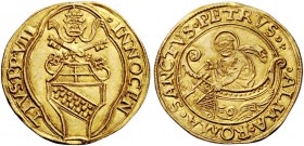 Innocenzo VIII (Giovan Battista Cybo), 1484-1492. Fiorino di camera, AV 3,41 g. INNOCEN – TIVS PP VIII Stemma sormontato da triregno e chiavi decussat...
