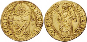 Innocenzo VIII (Giovan Battista Cybo), 1484-1492. Avignone. Ducato papale, AV 3,48 g. INOCECIV – PP OCTAVS Stemma sormontato da triregno, entro cornic...