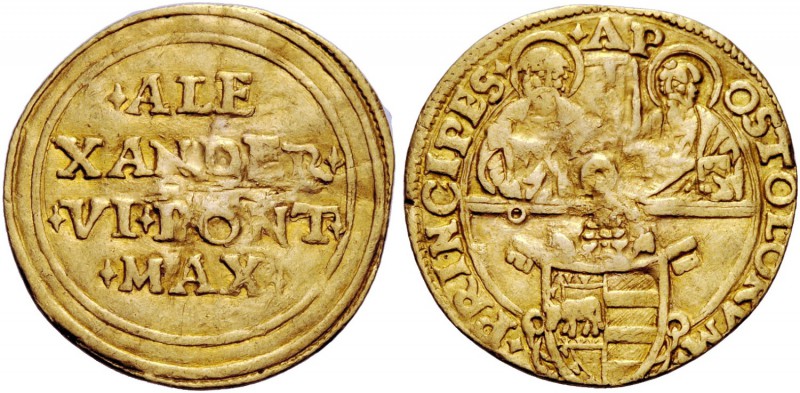 Alessandro VI (Rodrigo de Borja y Borja), 1492-1503. Ducato papale, AV 3,20 g. A...