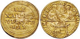 Alessandro VI (Rodrigo de Borja y Borja), 1492-1503. Ducato papale, AV 3,20 g. ALE / XANDER / VI PONT / MAX nel campo entro doppio cerchio lineare. Rv...