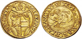Alessandro VI (Rodrigo de Borja y Borja), 1492-1503. Ancona. Fiorino di camera, AV 3,39 g. ALEXANDE – R PP SEXTV Stemma sormontato da triregno e chiav...