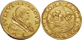Giulio II (Giuliano della Rovere), 1503-1513. Doppio fiorino di camera, AV 6,74 g. IVLIVS II LIGVR – P M Busto a d., con piviale ornato da due figure ...