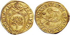 Giulio II (Giuliano della Rovere), 1503-1513. Fiorino di camera, AV 3,36 g. IVLIVS II – PONT MAX Stemma sormontato da triregno e chiavi decussate, ent...