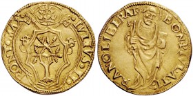 Giulio II (Giuliano della Rovere), 1503-1513. Bologna. Ducato papale, AV 3,45 g. IVLIVS II – PONT MAX Stemma sormontato da triregno e chiavi decussate...