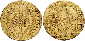 Giulio II (Giuliano della Rovere), 1503-1513. Bologna. Ducato papale, AV 3,44 g. IVLIVS II – PONT MAX Stemma sormontato da triregno e chiavi decussate...
