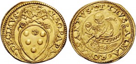 Leone X (Giovanni de’Medici), 1513-1521. Fiorino di camera, AV 3,37 g. LEO PAPA – DECIMVS Stemma sormontato da triregno e chiavi decussate entro corni...