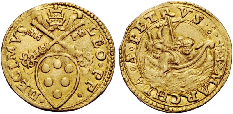 Leone X (Giovanni de’Medici), 1513-1521. Ancona. Fiorino di camera, AV 3,35 g. L...