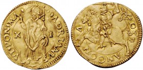 Adriano VI (Adriaan Florensz), 1522-1523. Ancona. Ducato papale, AV 3,40 g. ADRIANVS – VI PON MA S. Ciriaco, nimbato e mitrato, stante di fronte e ben...