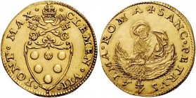 Clemente VII (Giulio de’Medici), 1523-1534. Doppio fiorino di camera, AV 6,50 g. CLEMEN VII – PONT MAX Stemma sormontato da triregno e chiavi decussat...
