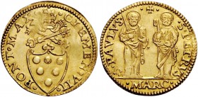 Clemente VII (Giulio de’Medici), 1523-1534. Ancona. Ducato papale, AV 3,41 g. CLEMEN VII – PONT MAX Stemma sormontato da triregno e chiavi decussate; ...
