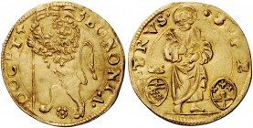Clemente VII (Giulio de’Medici), 1523-1534. Bologna. Ducato o bolognino, AV 3,43 g. BONONIA – DOCET Leone vessillifero rampante a s. Rv. S PE – TRVS S...