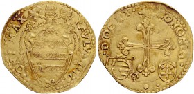 Paolo IV (Giampietro Carafa), 1555-1559. Bologna. Scudo del sole, AV 3,26 g. PAVLVS IIII – PONT MAX Stemma sormontato da triregno e chiavi decussate c...