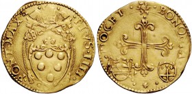 Pio IV (Giovannangelo de’Medici), 1559-1565. Bologna. Scudo del sole (1559), AV 3,28 g. PIVS IIII – PONT MAX Stemma sormontato da triregno e chiavi de...