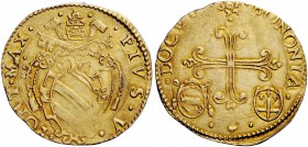 Pio V (Antonio Ghislieri), 1566-1572. Bologna. Scudo del sole (1566), AV 3,20 g. PIVS V – PONT MAX Stemma sormontato da triregno e chiavi decussate co...