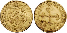 Gregorio XIII (Ugo Boncompagni), 1572-1585. Bologna. Scudo del sole (1573), AV 3,29 g. GREGORIVS – XIII PONT MAX Stemma sormontato da triregno e chiav...