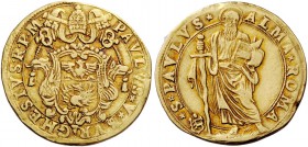 Paolo V (Camillo Borghese), 1605-1621. Doppia, AV 6,44 g. PAVLVS V BVRGHESIVS R P M Stemma, entro cornice con due draghi ai lati, sormontato da trireg...