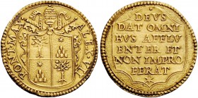Alessandro VII (Fabio Chigi), 1655-1667. Scudo, AV 6,69 g. ALEX VII – PONT MAX Stemma sormontato da triregno e chiavi decussate. Rv. DEVS / DAT OMNI /...