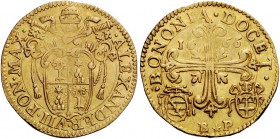 Alessandro VII (Fabio Chigi), 1655-1667. Bologna. Doppia 1666, AV 6,55 g. ALEXANDER VII PON MAX Stemma sormontato da triregno e chiavi decussate. Rv. ...