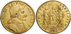 Innocenzo XI (Benedetto Odescalchi), 1676-1689. Quadrupla anno I, AV 13,40 g. INNOCENTIVS XI PONT MAX AN I Busto con camauro, mozzetta e stola ornata ...