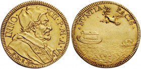 Innocenzo XII (Antonio Pignatelli), 1691-1700. Doppia anno VI, AV 6,70 g. INNO – XII P M A VI Busto con camauro, mozzetta e stola ornata; sotto, F D S...