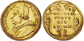 Clemente XI (Gianfrancesco Albani), 1700-1721. Doppia anno XIV, AV 6,70 g. CLEMENS XI – P M A XIV Busto a s. con camauro, mozzetta e stola ornata. Rv....