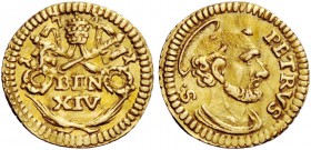 Benedetto XIV (Prospero Lambertini), 1740-1758. Mezzo scudo romano 1741, AV 0,90 g. BEN / XIV Chiavi decussate sormontate da triregno; sopra, 1 – 7 – ...