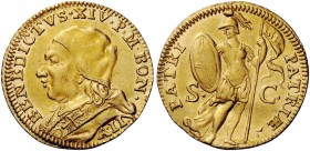 Benedetto XIV (Prospero Lambertini), 1740-1758. Bologna. Zecchino anno II, AV 3,43 g. BENEDICTVS XIV P M BON Busto con camauro, mozzetta e stola ornat...