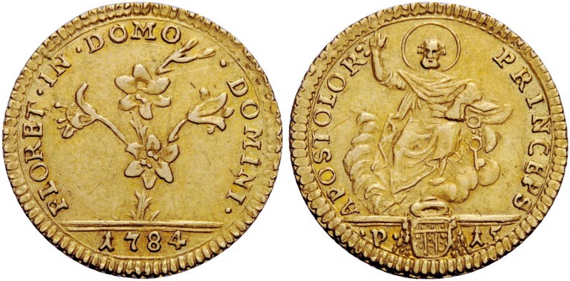 Pio VI (Giovanni Angelo Braschi), 1775-1799. Mezza doppia romana 1784, AV 2,65 g...