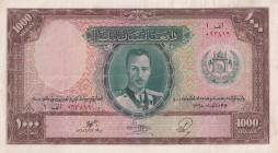 Afghanistan, 1.000 Afghanis, 1939, VF(+), p27A
Small tear and pinhole on right border
Estimate: USD 1500-3000
