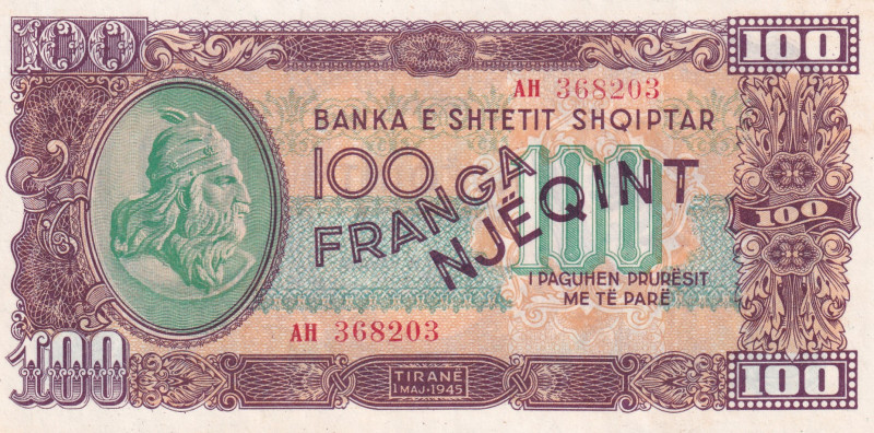 Albania, 100 Leke, 1945, UNC, p17
Light handling
Estimate: USD 15-30