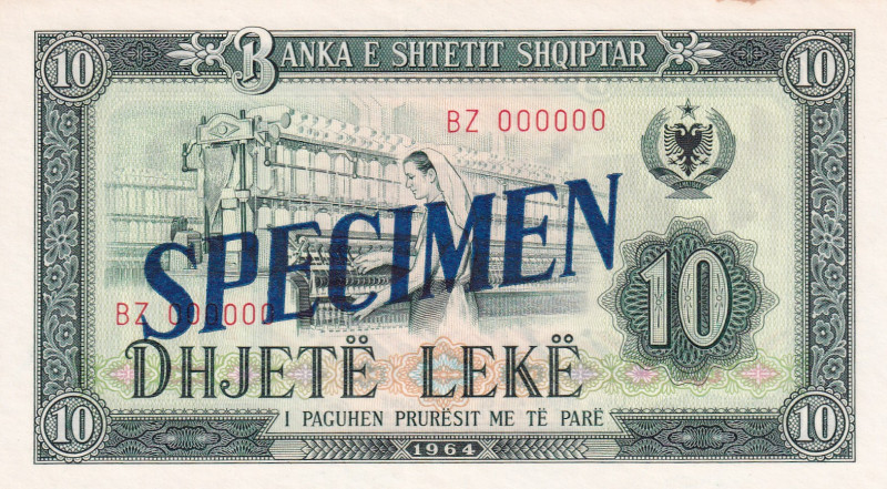 Albania, 10 Leke, 1964, UNC, p36s, SPECIMEN
Slightly stained
Estimate: USD 50-...