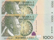 Albania, 1.000 Lekë, 2001, UNC, p73b, (Total 2 consecutive banknotes)
Estimate: USD 30-60