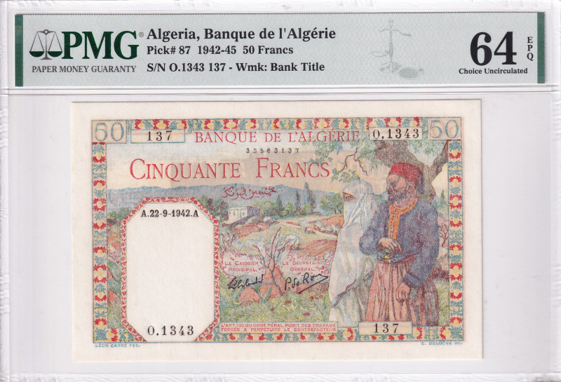 Algeria, 50 Francs, 1942/1945, UNC, p87
PMG 64 EPQ
Estimate: USD 150-300