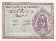 Algeria, 20 Francs, 1945, UNC, p92b
Estimate: USD 50-100