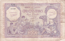 Algeria, 500 Francs, 1944, FINE, p95
There are stains and openings.
Estimate: USD 200-400