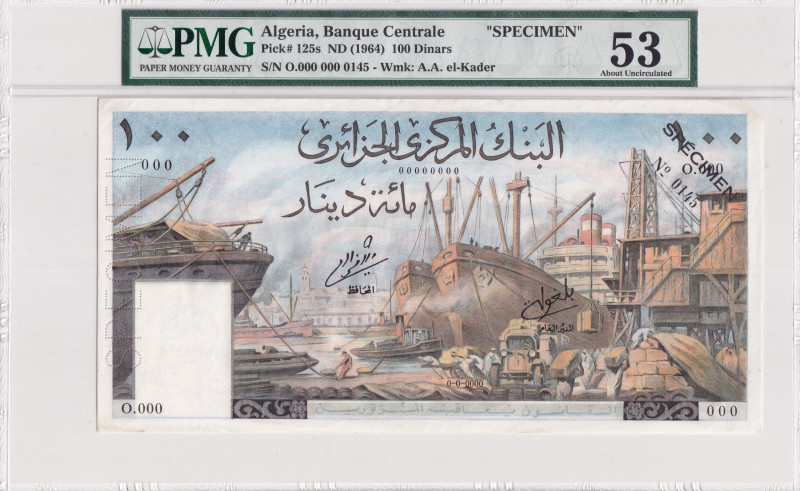 Algeria, 100 Dinars, 1964, AUNC, p125s, SPECIMEN
PMG 53, Banque Centrale
Estim...