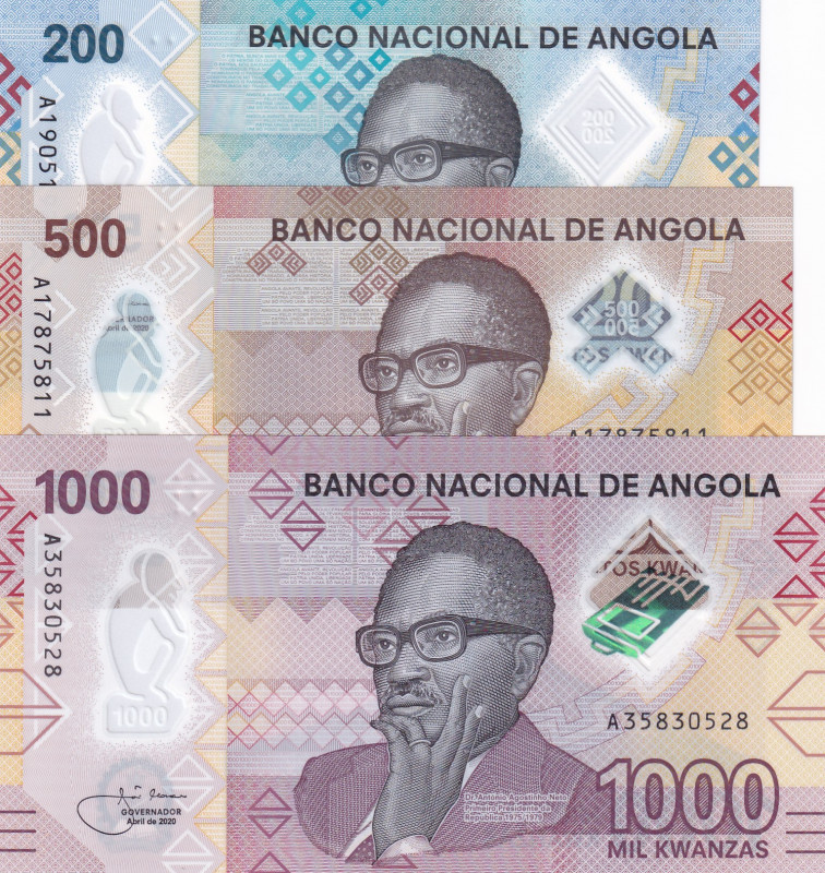 Angola, 200-500-1.000 Kwanzas, 2020, UNC, pNew, (Total 3 banknotes)
Polymer pla...