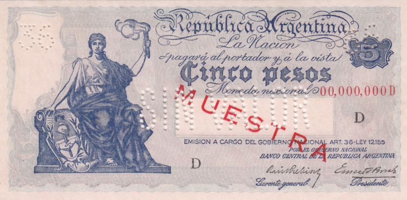 Argentina, 5 Pesos, 1935, UNC, p250, SPECIMEN
Light handling
Estimate: USD 25-...