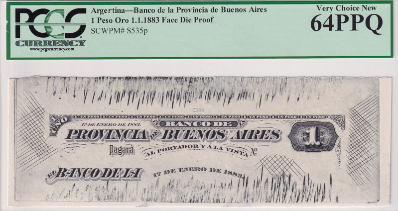 Argentina, 1 Peso Oro, 1883, UNC, pS535p, PROOF
PCGS 64 PPQ, Banco de Provincia...