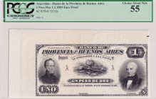 Argentina, 1 Peso Oro, 1883, AUNC, ps535p, PROOF
PCGS 55, Banco de Provincia de Buenos Aires
Estimate: USD 200-400